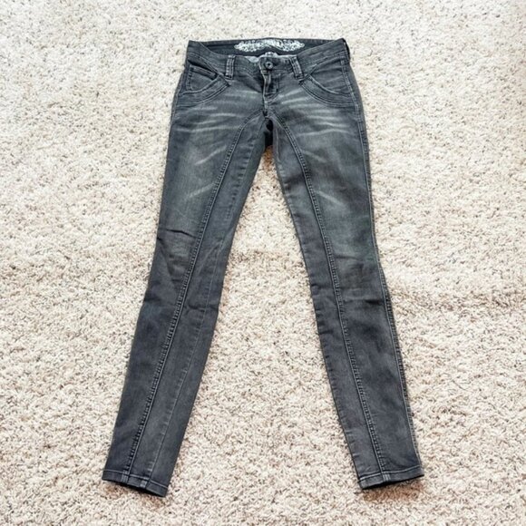 Express Zelda Jean Legging Slim Fit Ultra Low Rise Solid Gray Sz 2 Stretchy - Picture 2 of 9